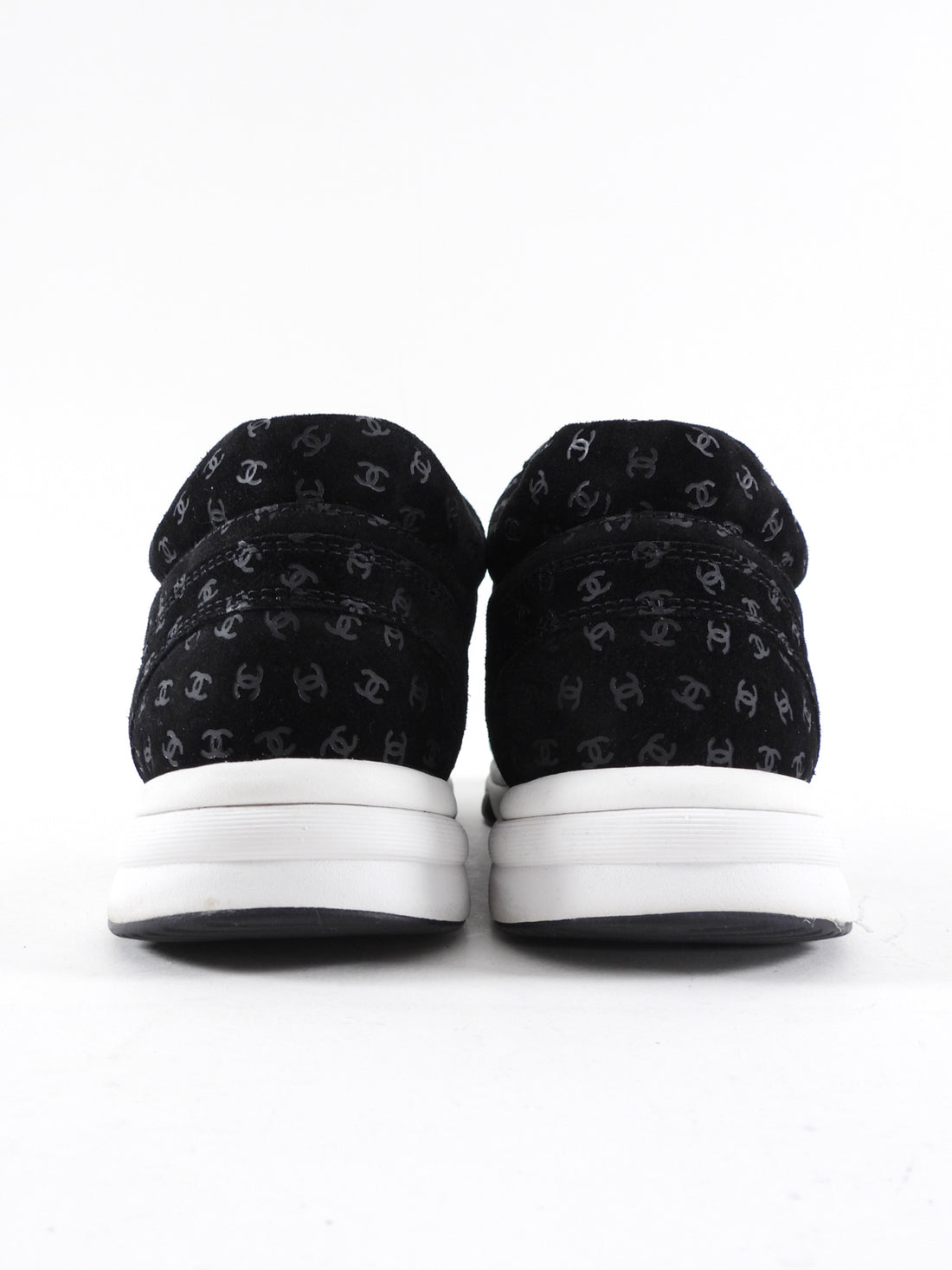 Chanel 22A Black Suede Interlocking CC All Over Logo Sneakers - 40