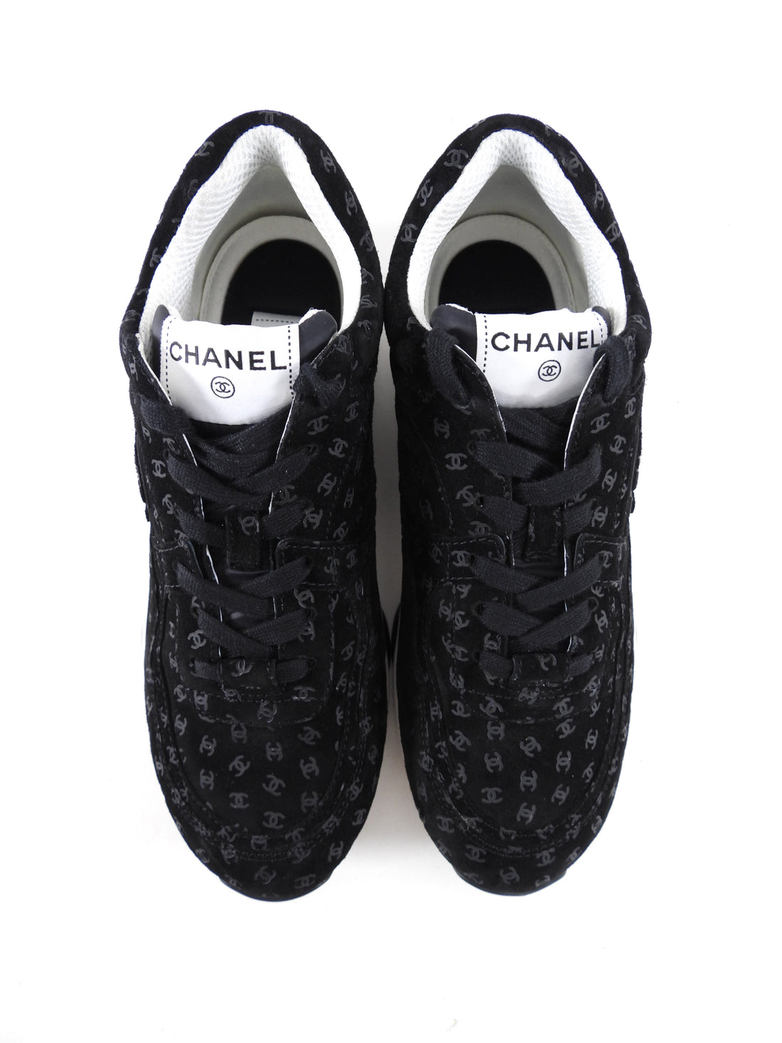 Chanel 22A Black Suede Interlocking CC All Over Logo Sneakers - 40