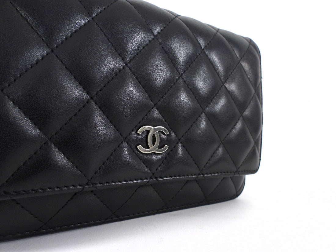Chanel Black Calfskin Leather Quilted Timeless Wallet on Chain