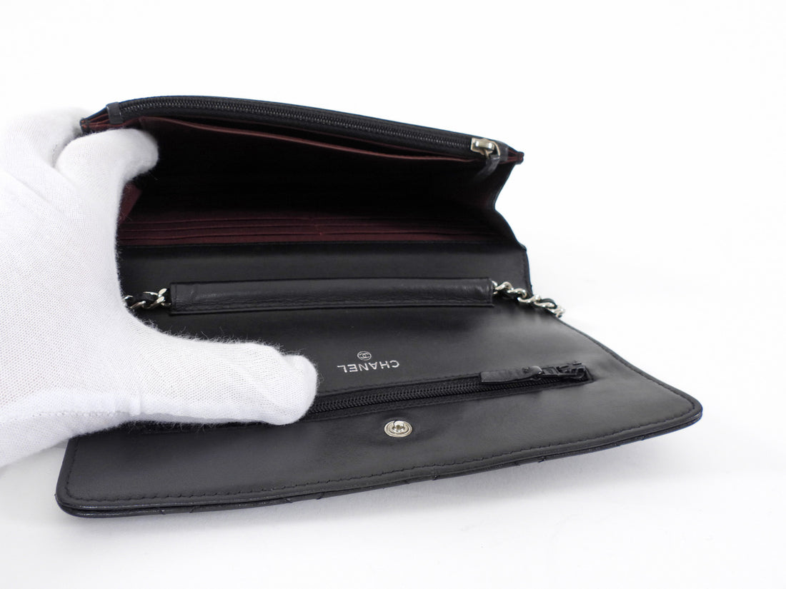 Chanel Black Calfskin Leather Quilted Timeless Wallet on Chain