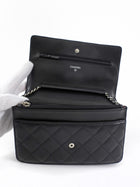 Chanel Black Calfskin Leather Quilted Timeless Wallet on Chain