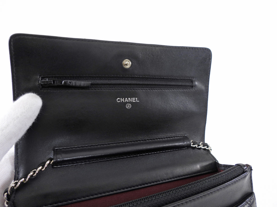 Chanel Black Calfskin Leather Quilted Timeless Wallet on Chain