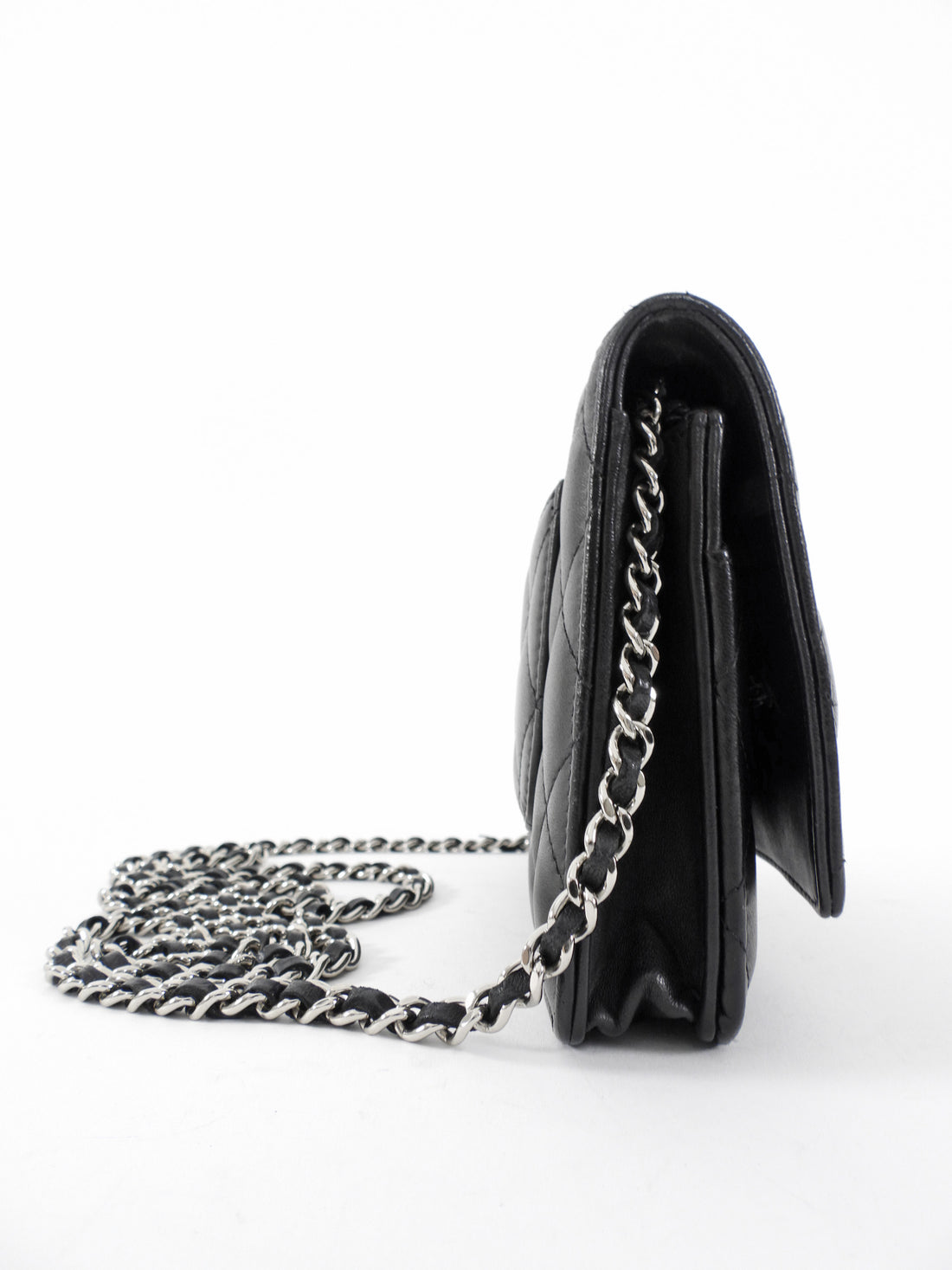 Chanel Black Calfskin Leather Quilted Timeless Wallet on Chain