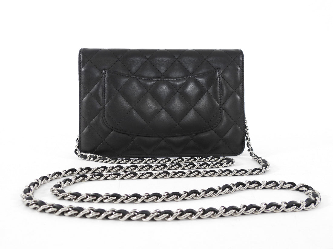 Chanel Black Calfskin Leather Quilted Timeless Wallet on Chain