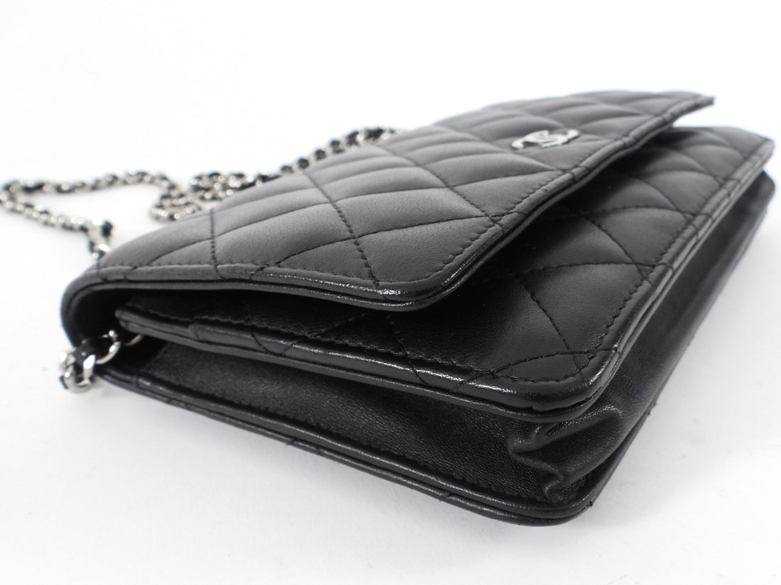 Chanel Black Calfskin Leather Quilted Timeless Wallet on Chain