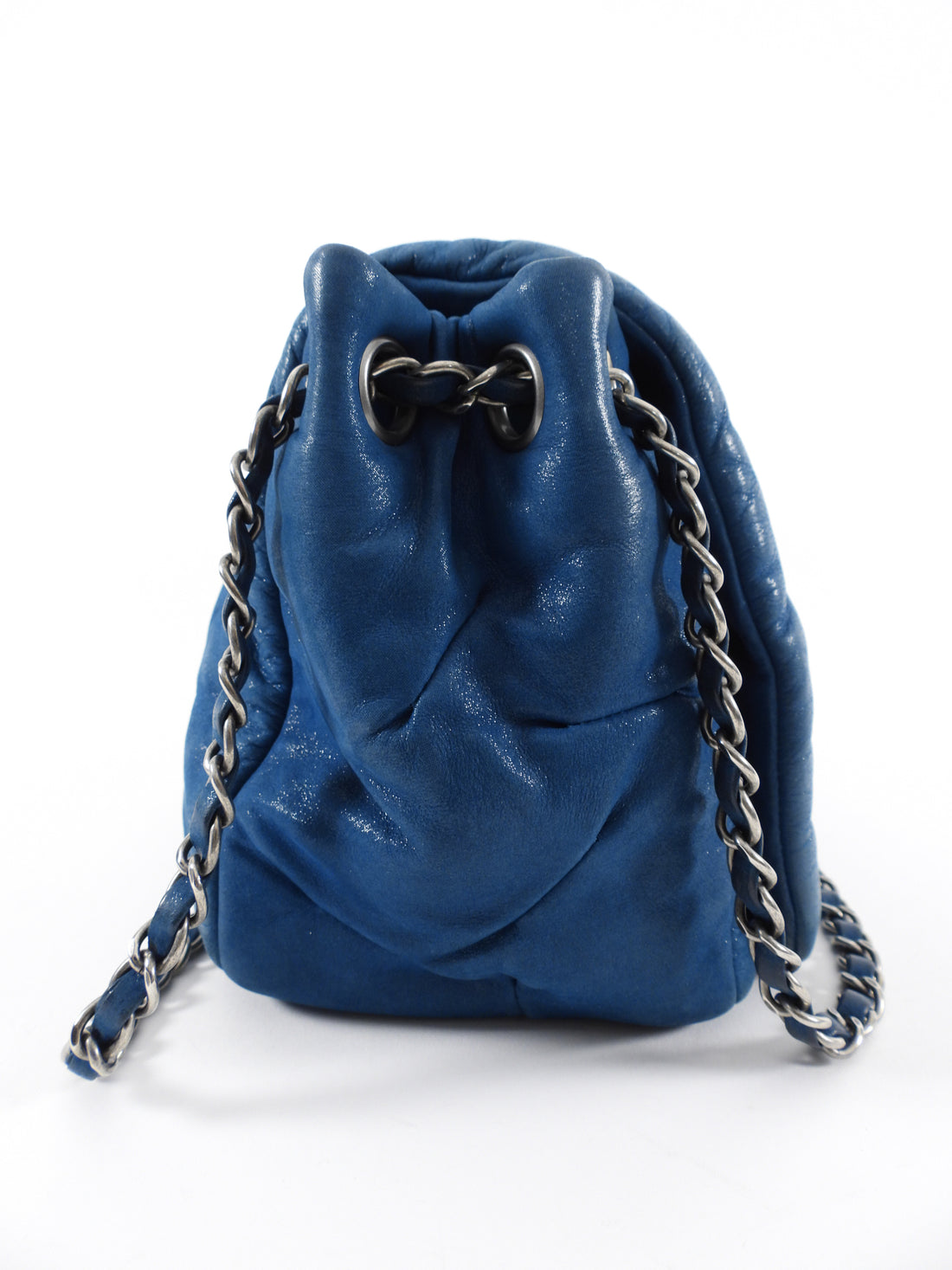 Chanel Teal Blue Pleated Leather CC Chain Flap Bag
