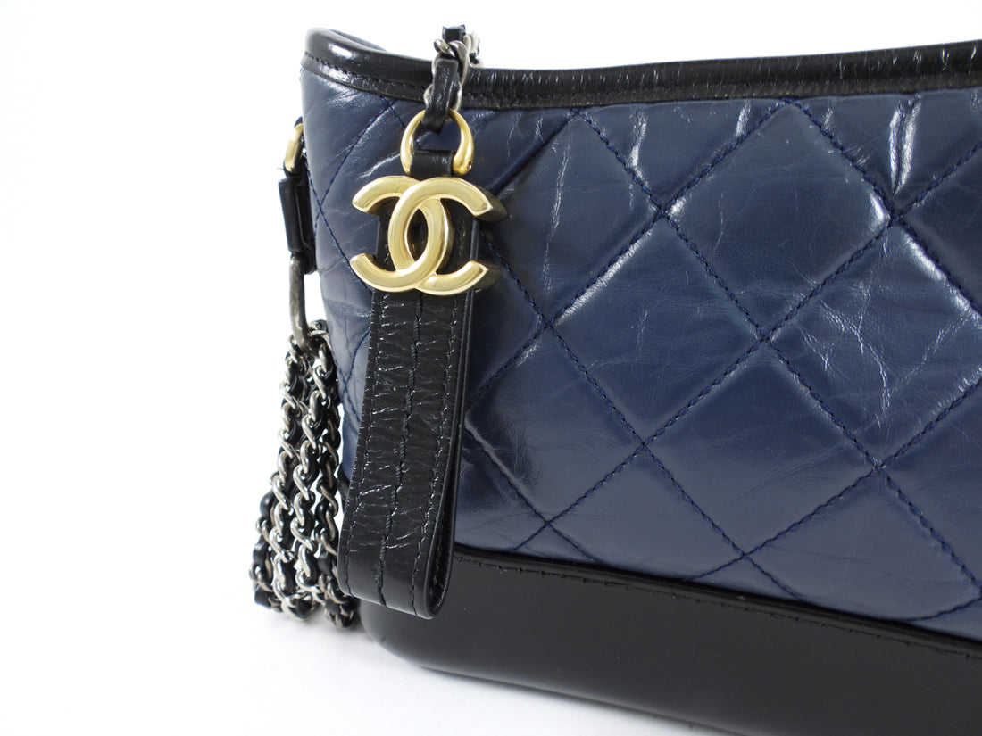 Chanel Small Navy and Black Quilted Gabrielle Chain Bag