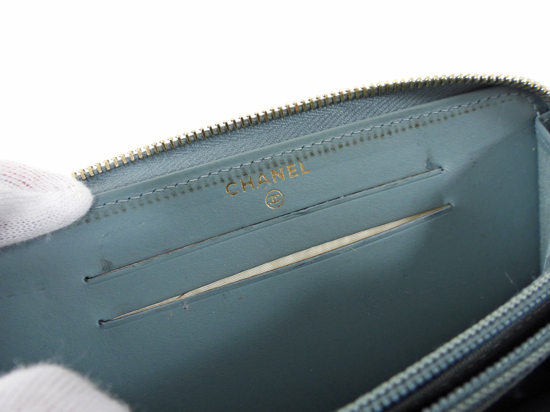 Chanel Blue Caviar Shimmer Leather Small Zippy Wallet