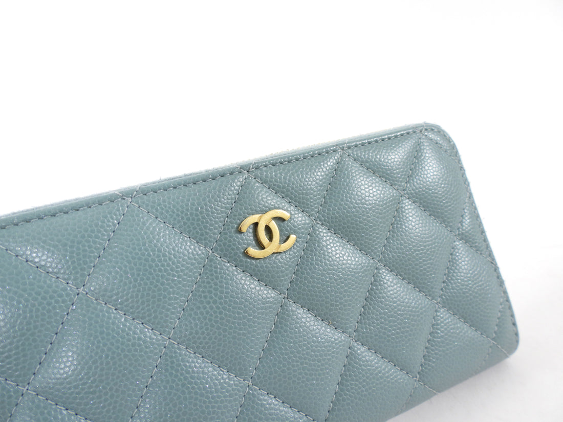 Chanel Blue Caviar Shimmer Leather Small Zippy Wallet