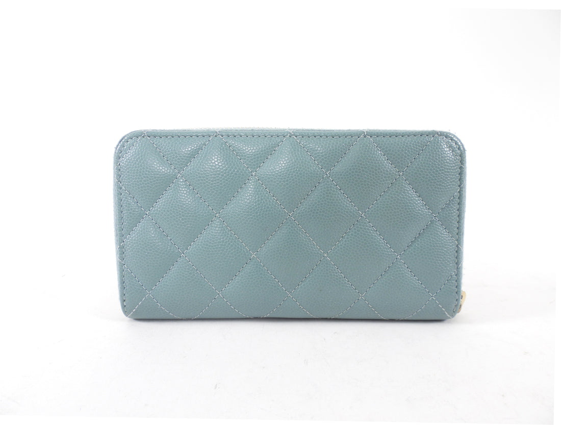 Chanel Blue Caviar Shimmer Leather Small Zippy Wallet