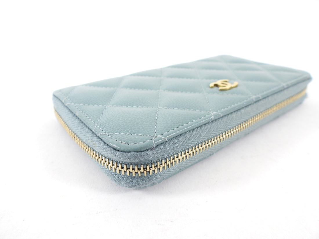Chanel Blue Caviar Shimmer Leather Small Zippy Wallet