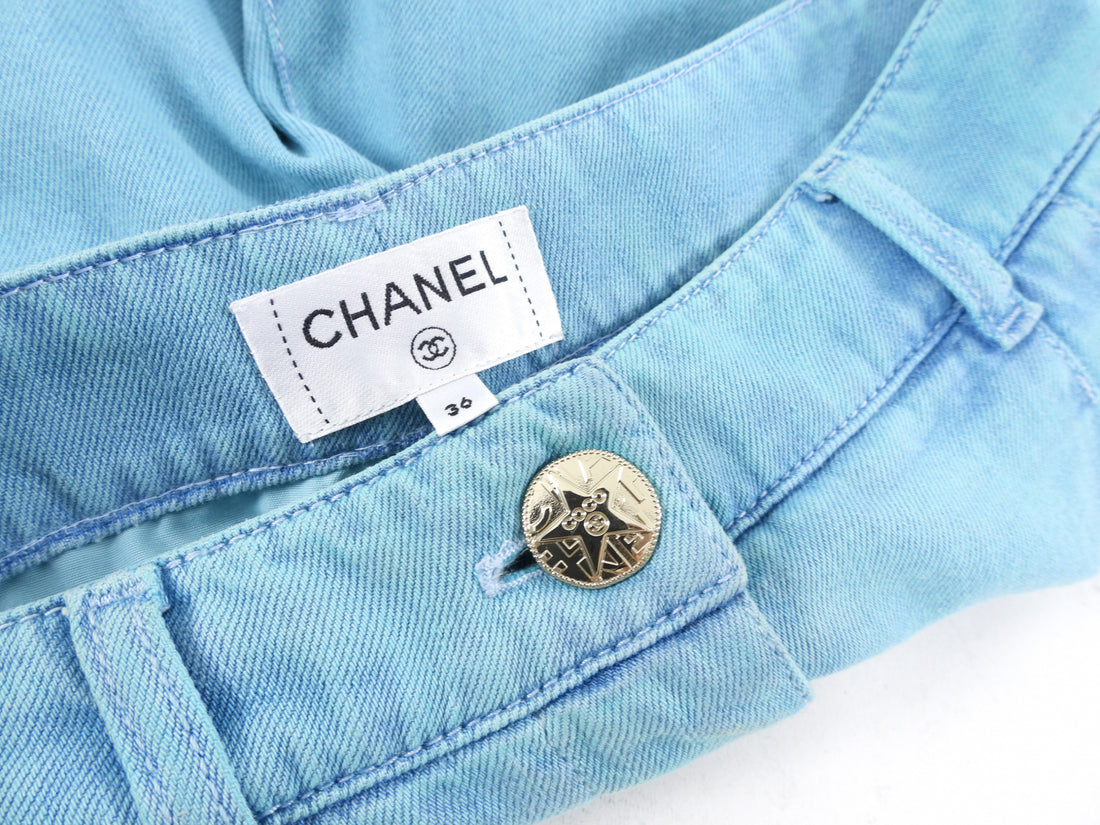 Chanel 21S Turquoise Blue Denim Wide Leg Jeans - 36