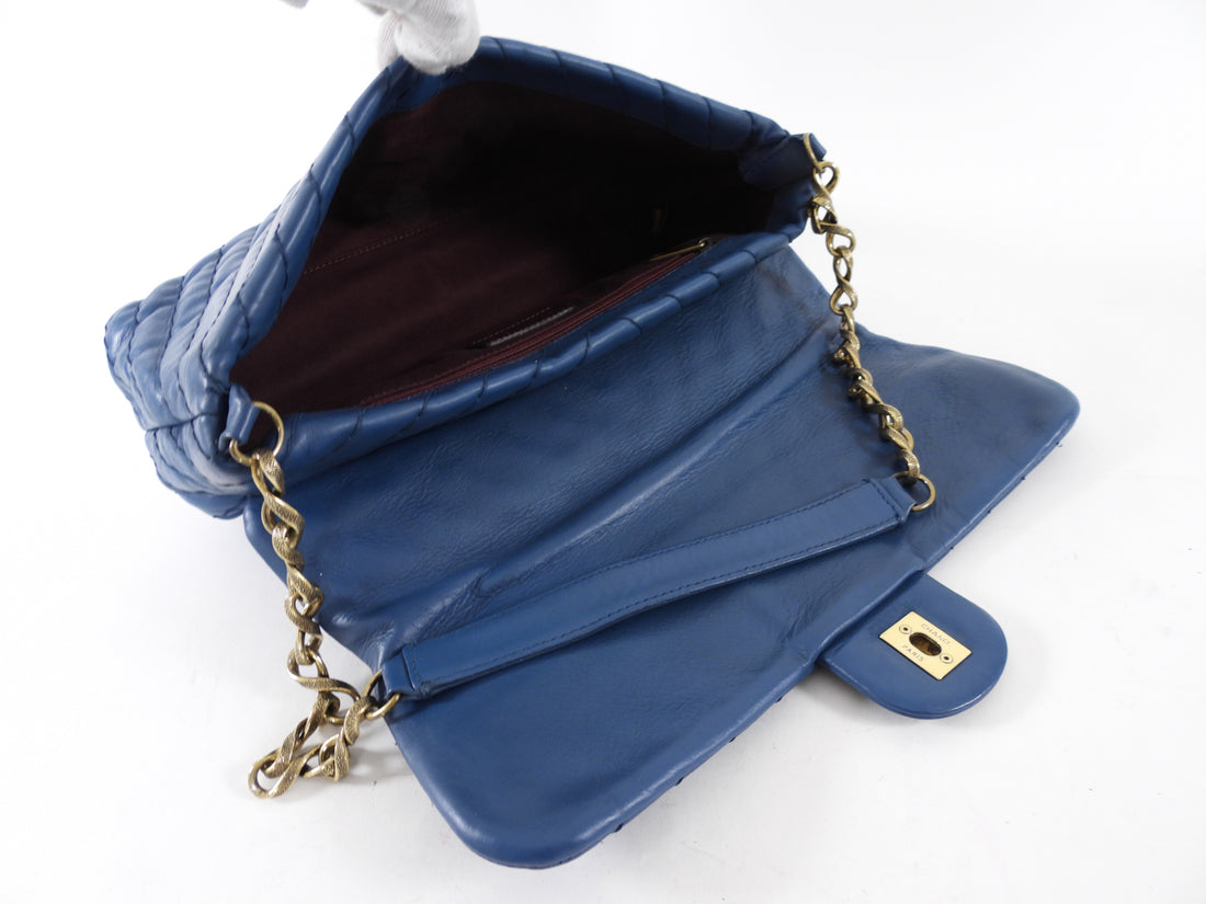 Chanel Blue Quilted Leather Chevron Flap Chain Bag