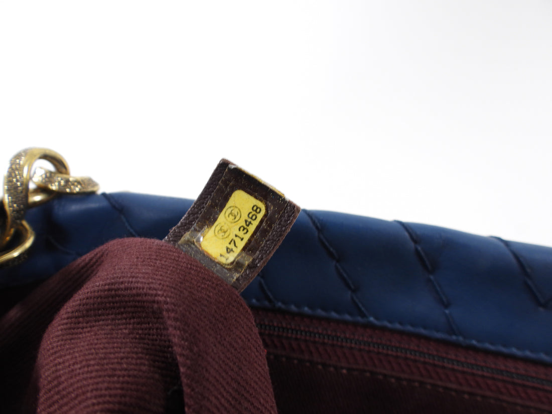 Chanel Blue Quilted Leather Chevron Flap Chain Bag