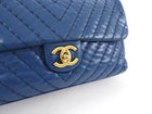 Chanel Blue Quilted Leather Chevron Flap Chain Bag