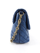 Chanel Blue Quilted Leather Chevron Flap Chain Bag