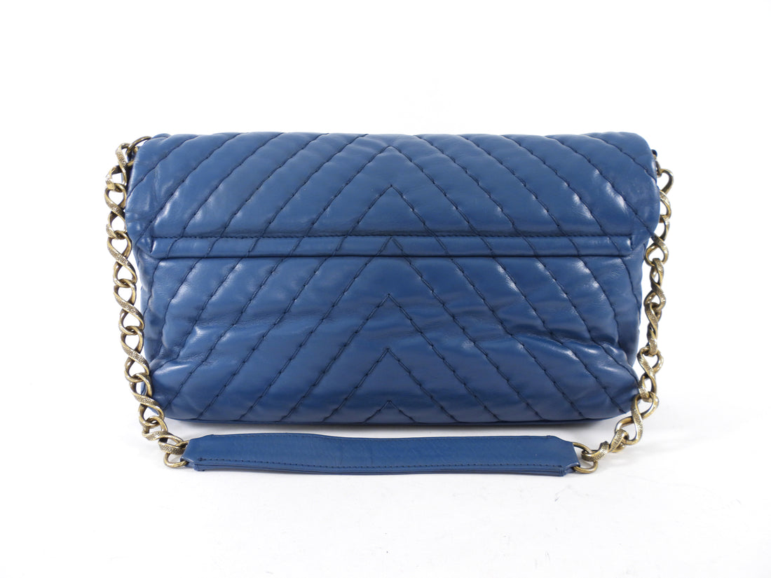 Chanel Blue Quilted Leather Chevron Flap Chain Bag