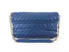 Chanel Blue Quilted Leather Chevron Flap Chain Bag
