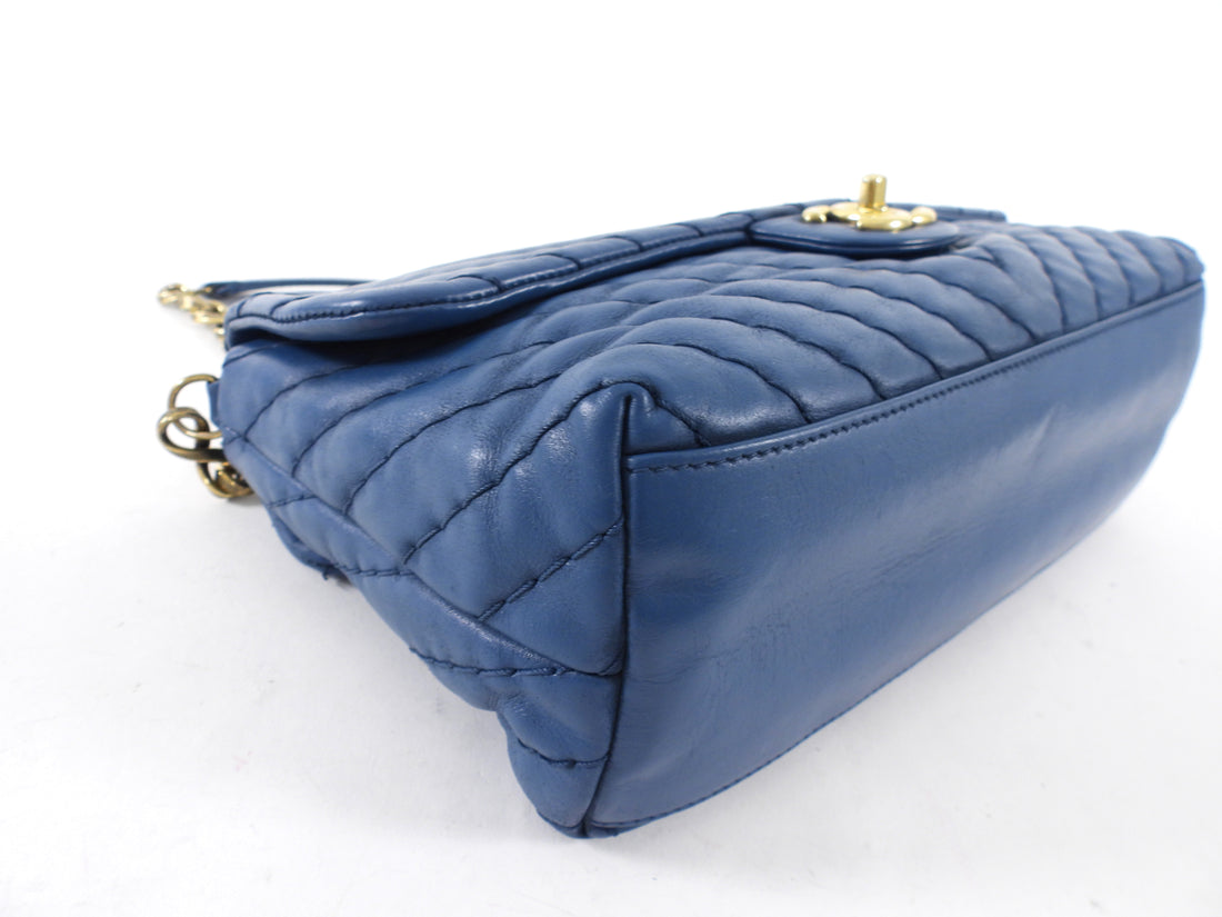 Chanel Blue Quilted Leather Chevron Flap Chain Bag