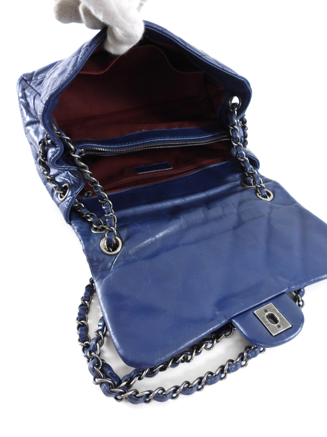 Chanel Navy Blue Quilted Medium Trapeze Accordion Flap Bag