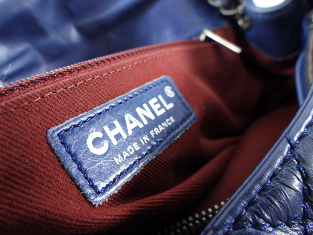 Chanel Navy Blue Quilted Medium Trapeze Accordion Flap Bag