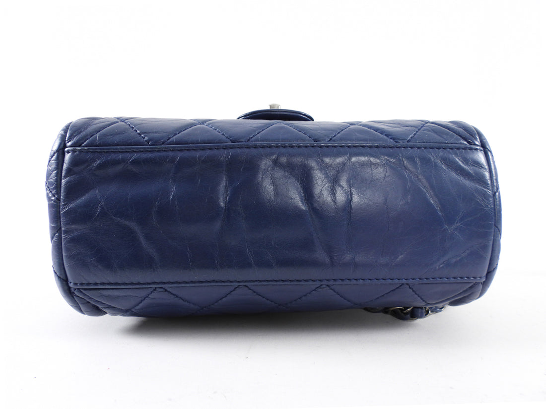 Chanel Navy Blue Quilted Medium Trapeze Accordion Flap Bag