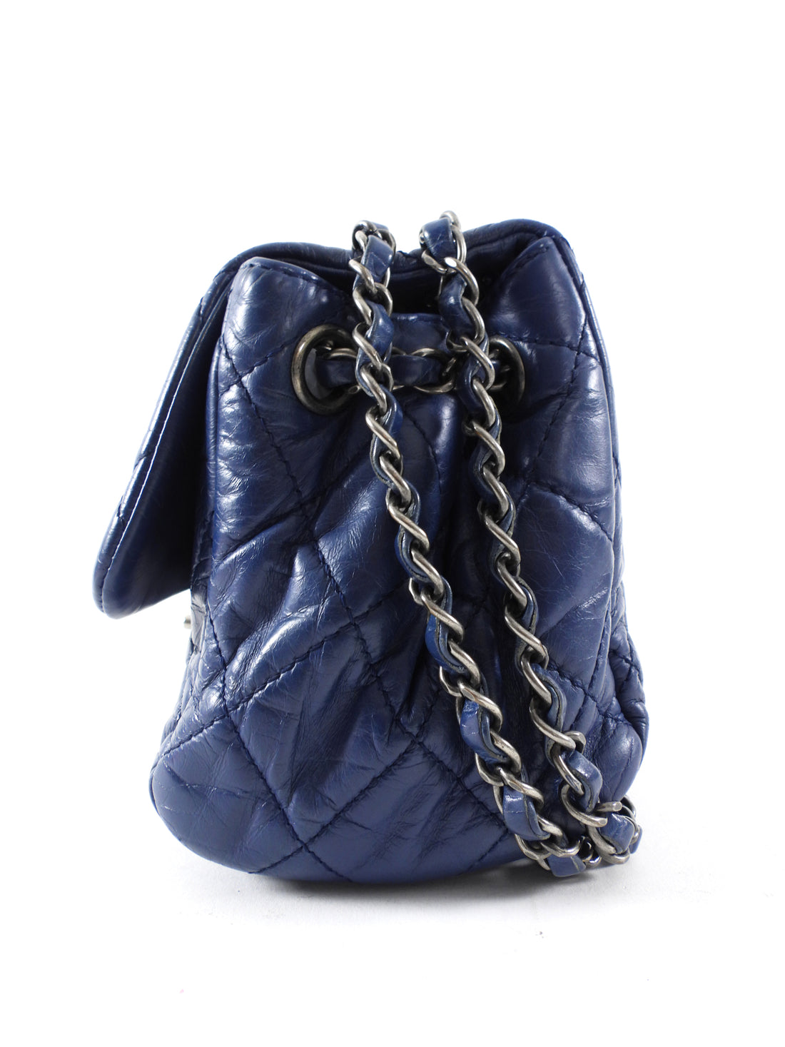 Chanel Navy Blue Quilted Medium Trapeze Accordion Flap Bag