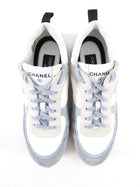 Chanel 22C White Blue Grey Nylon and Suede Interlocking CC Sneakers - 40