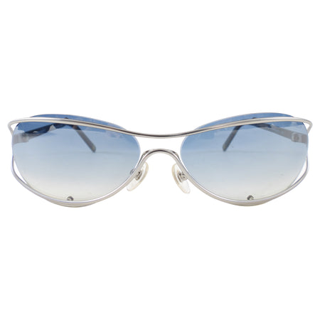 Chanel Vintage 2000's Blue and Silver Shield Sunglasses 4020