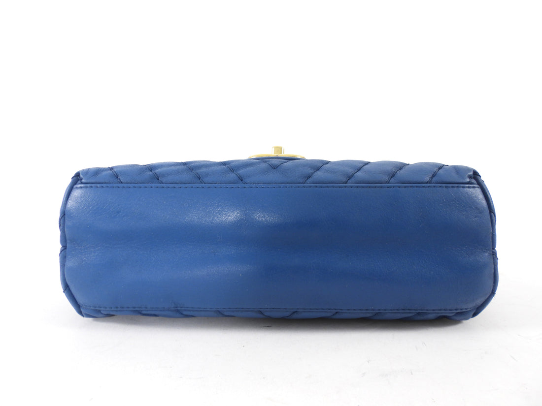 Chanel Blue Quilted Leather Chevron Flap Chain Bag
