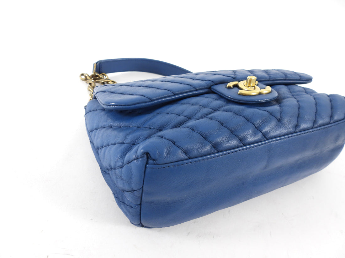 Chanel Blue Quilted Leather Chevron Flap Chain Bag