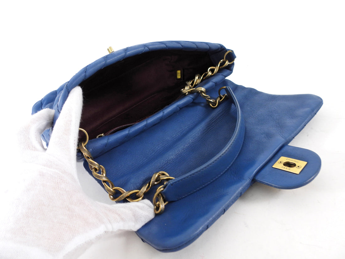 Chanel Blue Quilted Leather Chevron Flap Chain Bag
