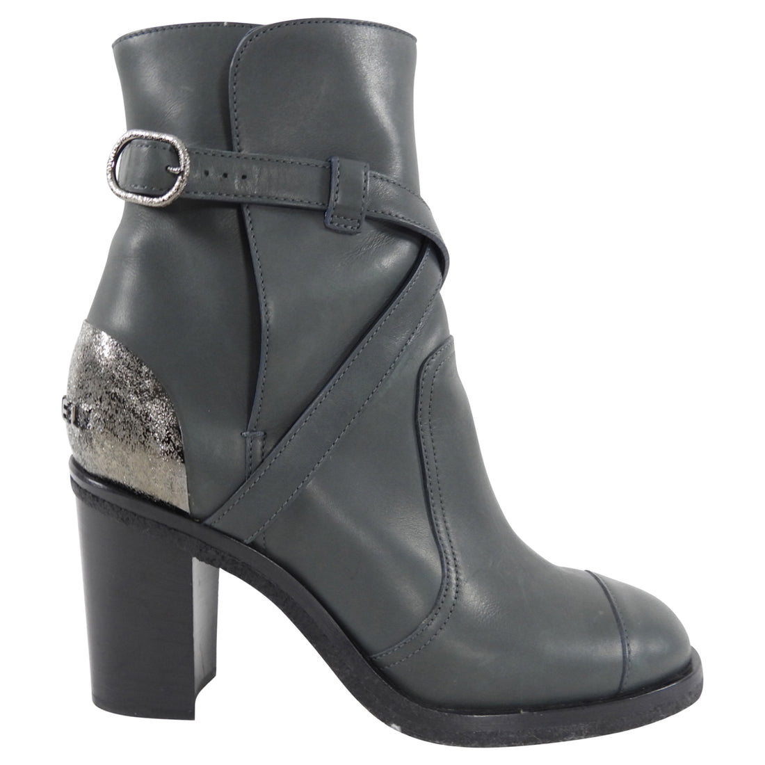 Chanel Grey Leather Logo Boots - 37