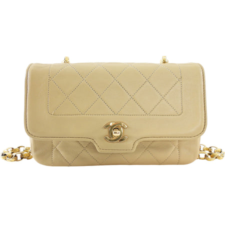 Chanel Vintage 1989 Beige Mini Quilted Border Chain Flap Bag