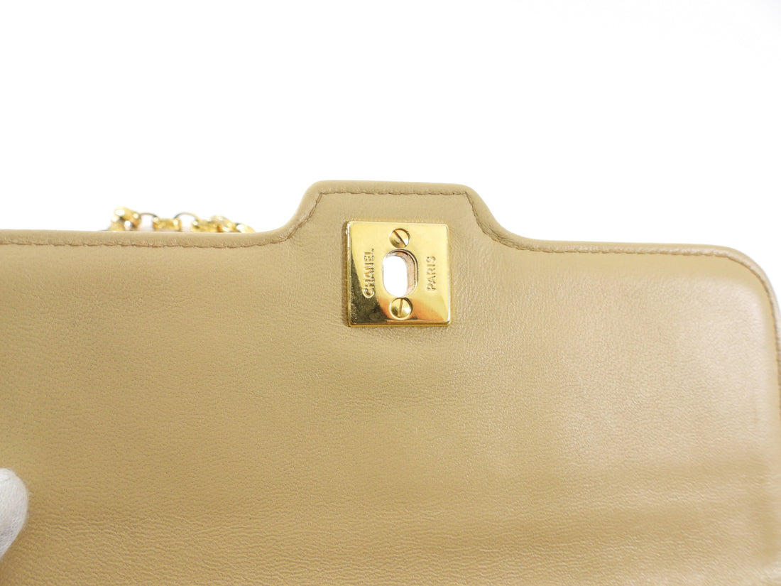 Chanel Vintage 1989 Beige Mini Quilted Border Chain Flap Bag