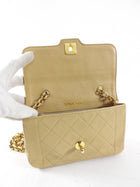 Chanel Vintage 1989 Beige Mini Quilted Border Chain Flap Bag