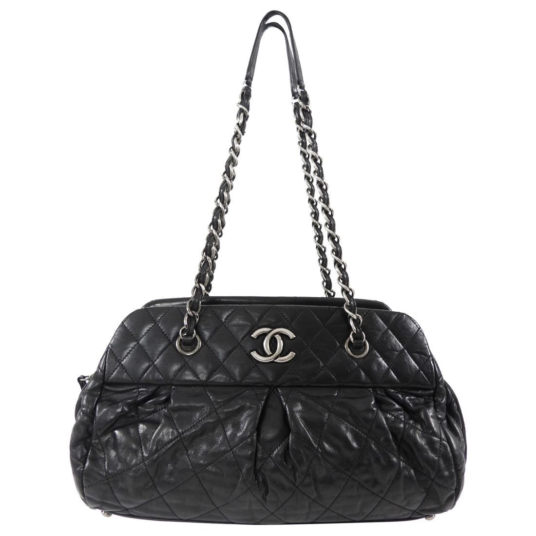 Chanel Black Leather Chic Quilt Bowling Bag