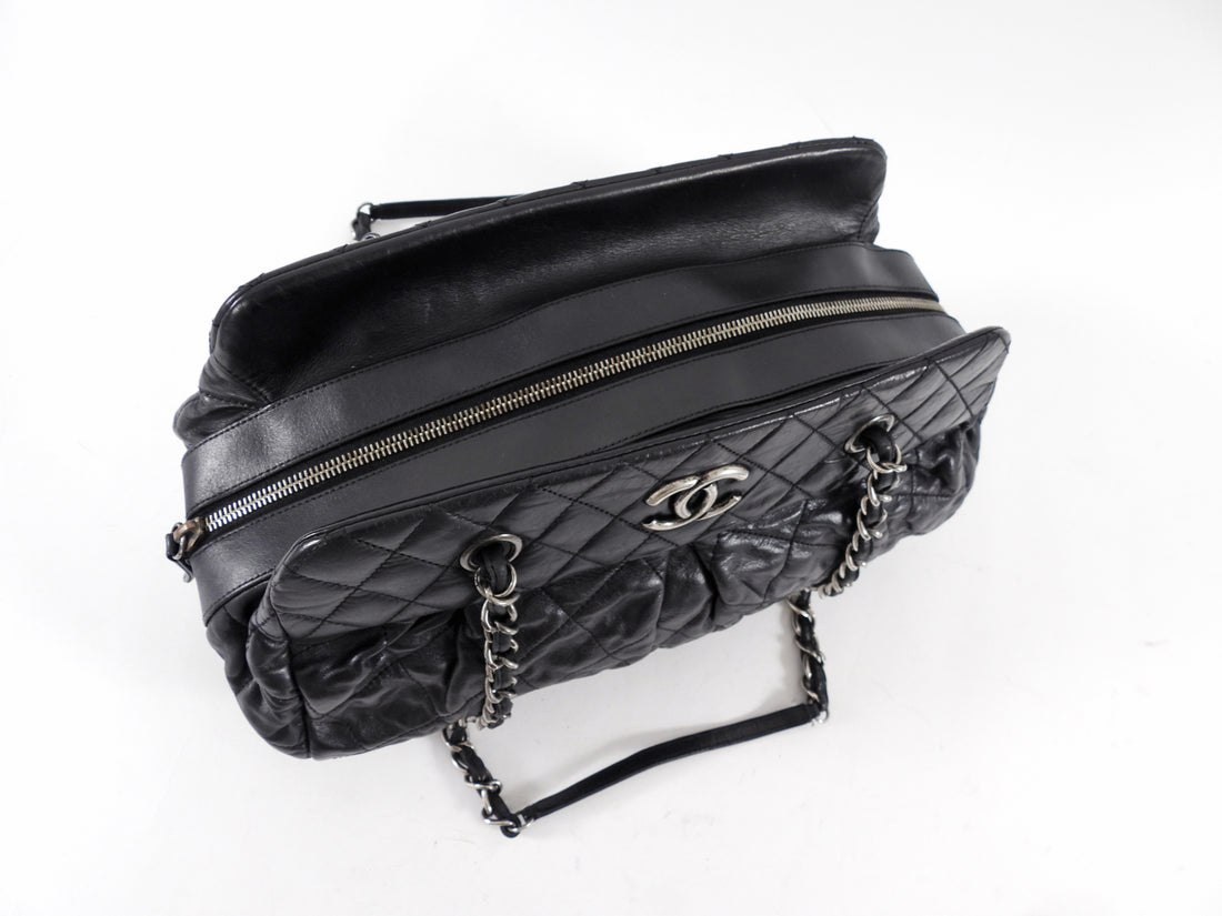 Chanel Black Leather Chic Quilt Bowling Bag