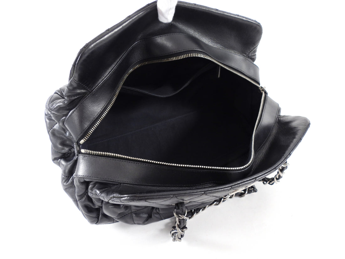 Chanel Black Leather Chic Quilt Bowling Bag