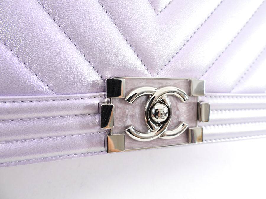 Chanel Iridescent Light Purple Medium Chevron Quilted Boy bag