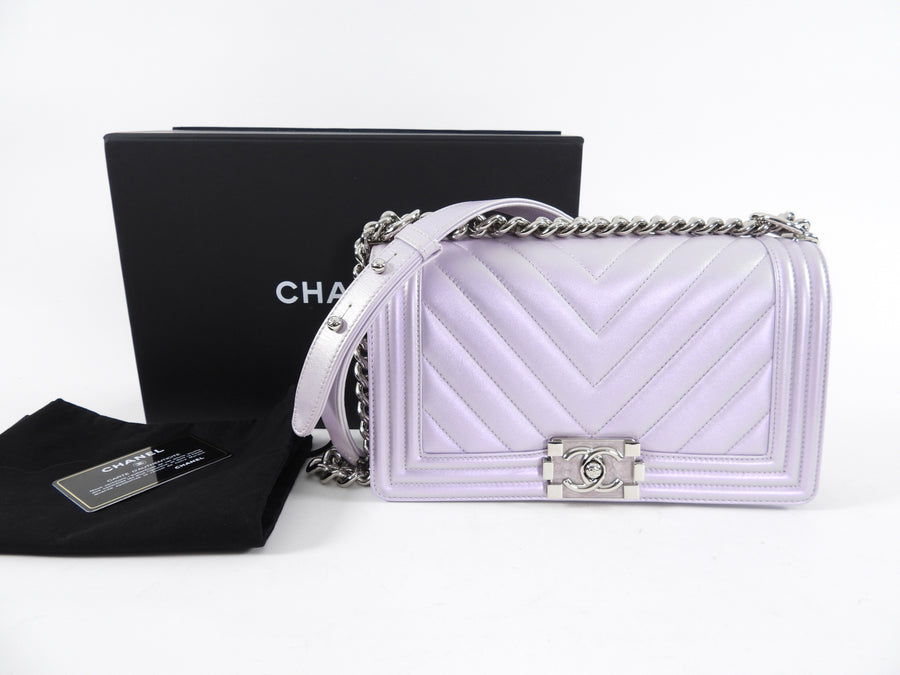 Chanel Iridescent Light Purple Medium Chevron Quilted Boy bag