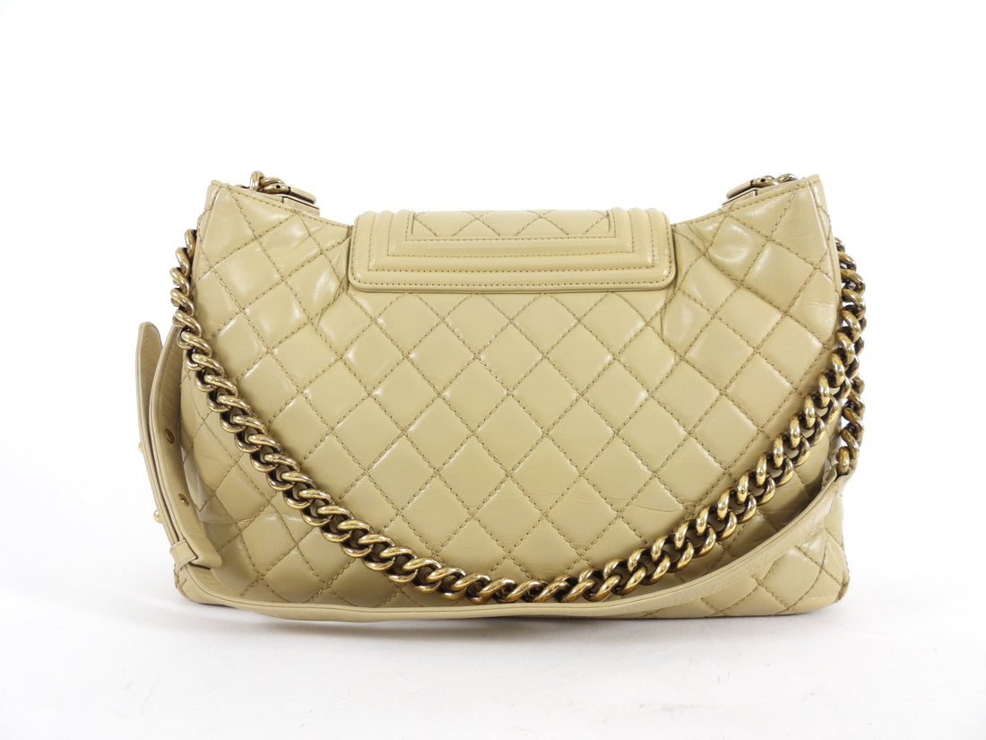 Chanel Beige Quilted Leather Boy Accordion Chain Tote Bag