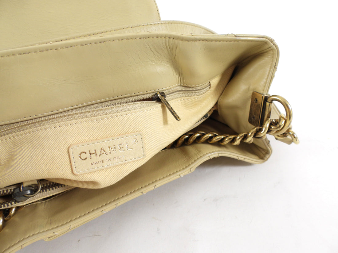 Chanel Beige Quilted Leather Boy Accordion Chain Tote Bag