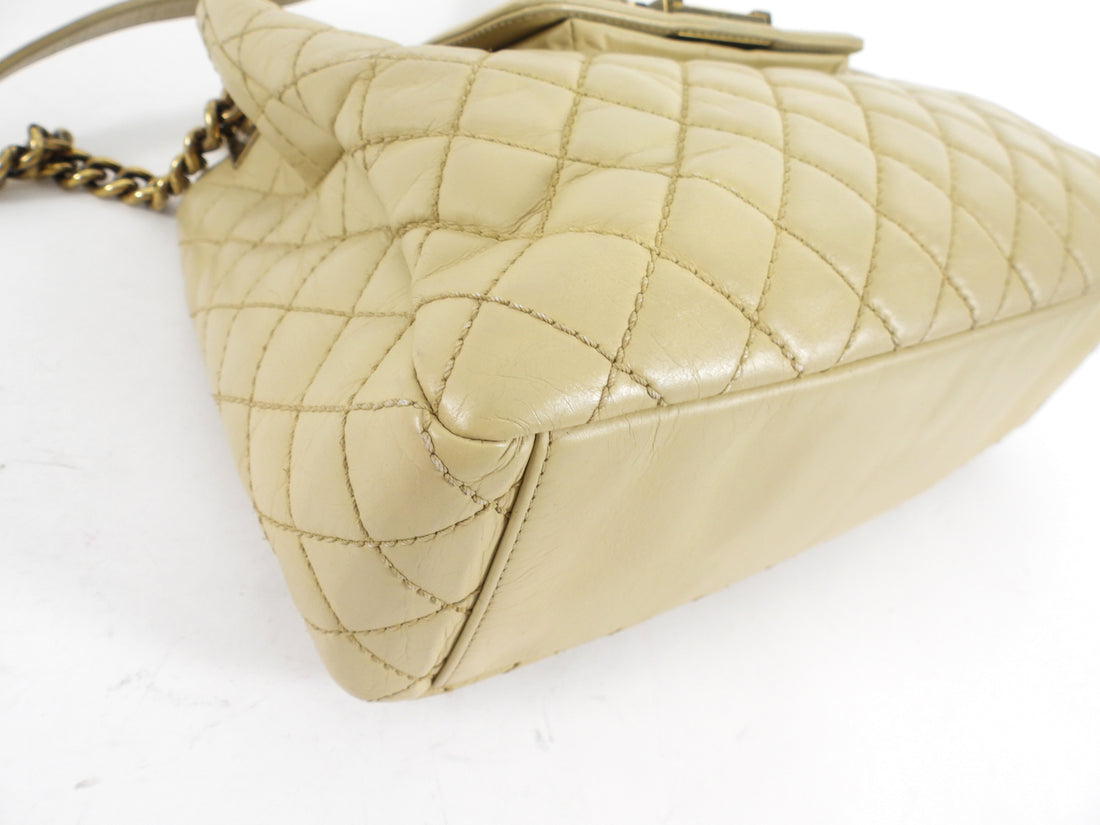 Chanel Beige Quilted Leather Boy Accordion Chain Tote Bag