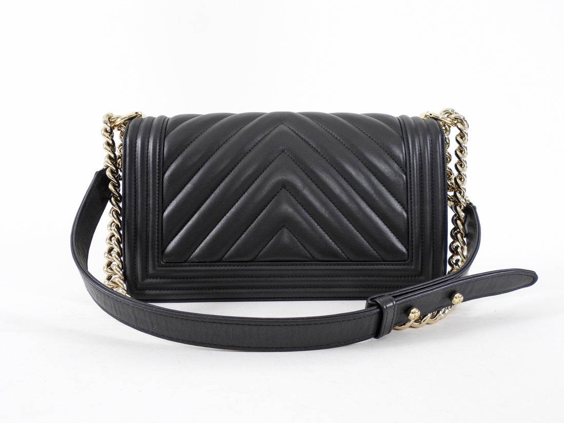 Chanel Black Chevron Quilted Leather Old Medium Le Boy Bag