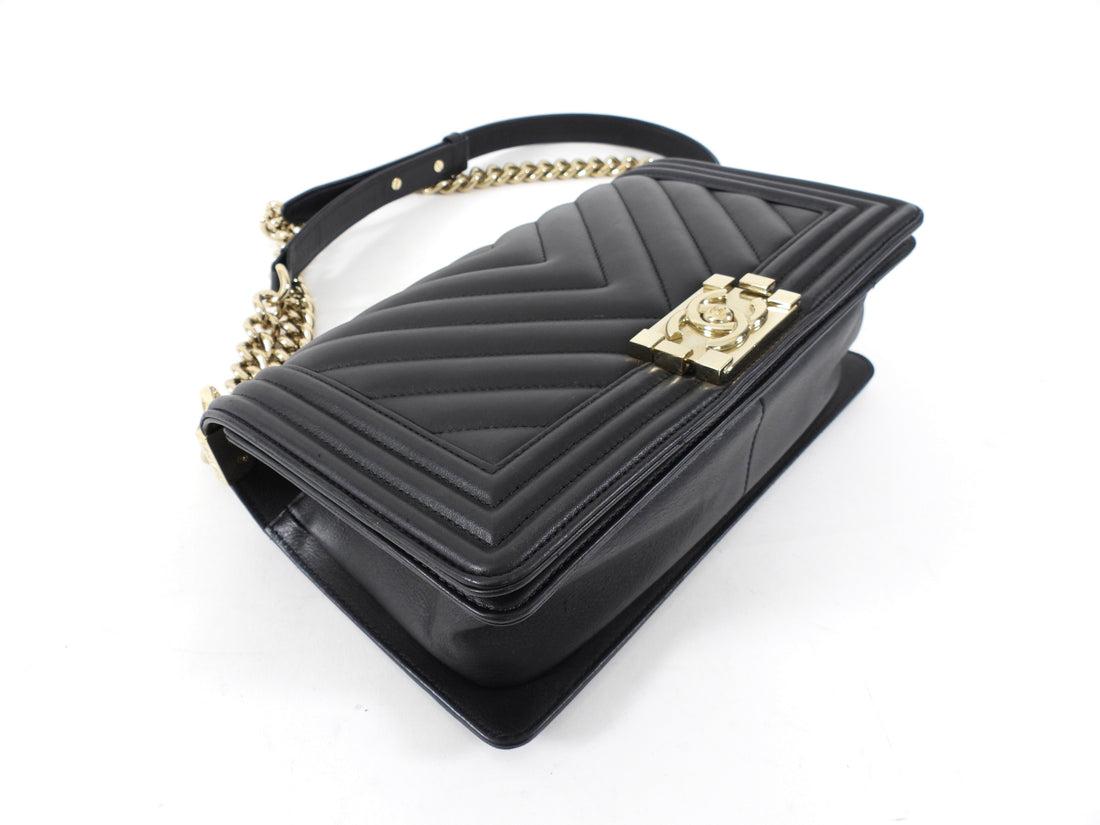 Chanel Black Chevron Quilted Leather Old Medium Le Boy Bag