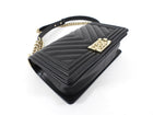 Chanel Black Chevron Quilted Leather Old Medium Le Boy Bag