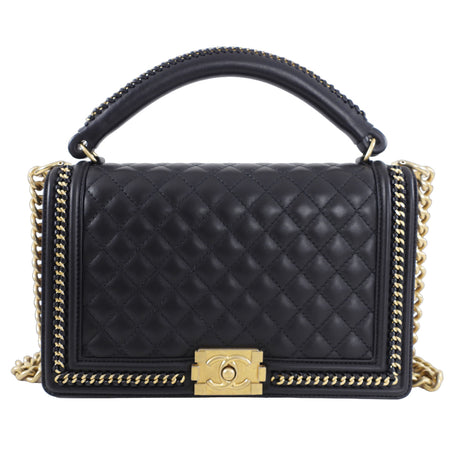 Chanel Large Black Quilted Boy Flap Bag with Top Handle