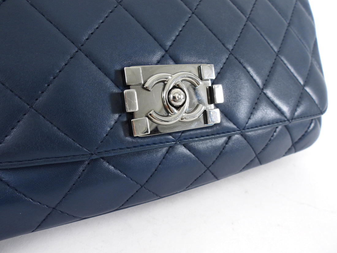 Chanel Navy Blue Quilted Leather Boy Clasp Flap Messenger Bag