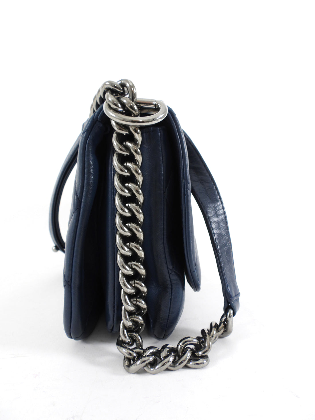 Chanel Navy Blue Quilted Leather Boy Clasp Flap Messenger Bag